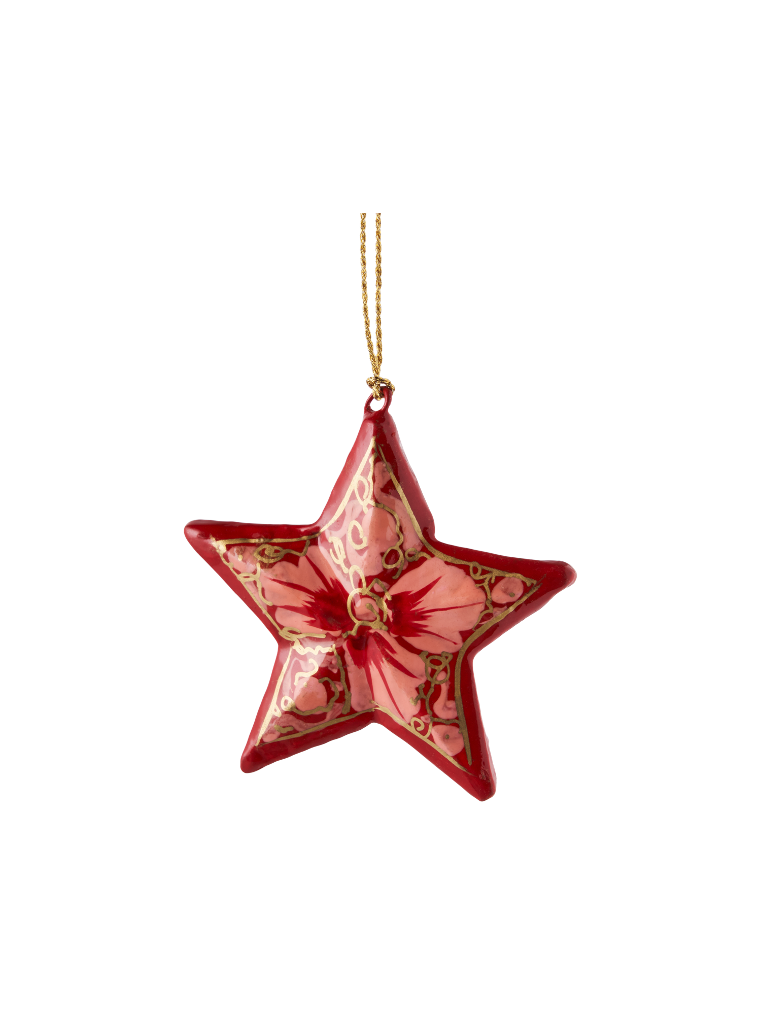 Juleophæng med stjerne | Papir. 6 cm. | Red, Gold