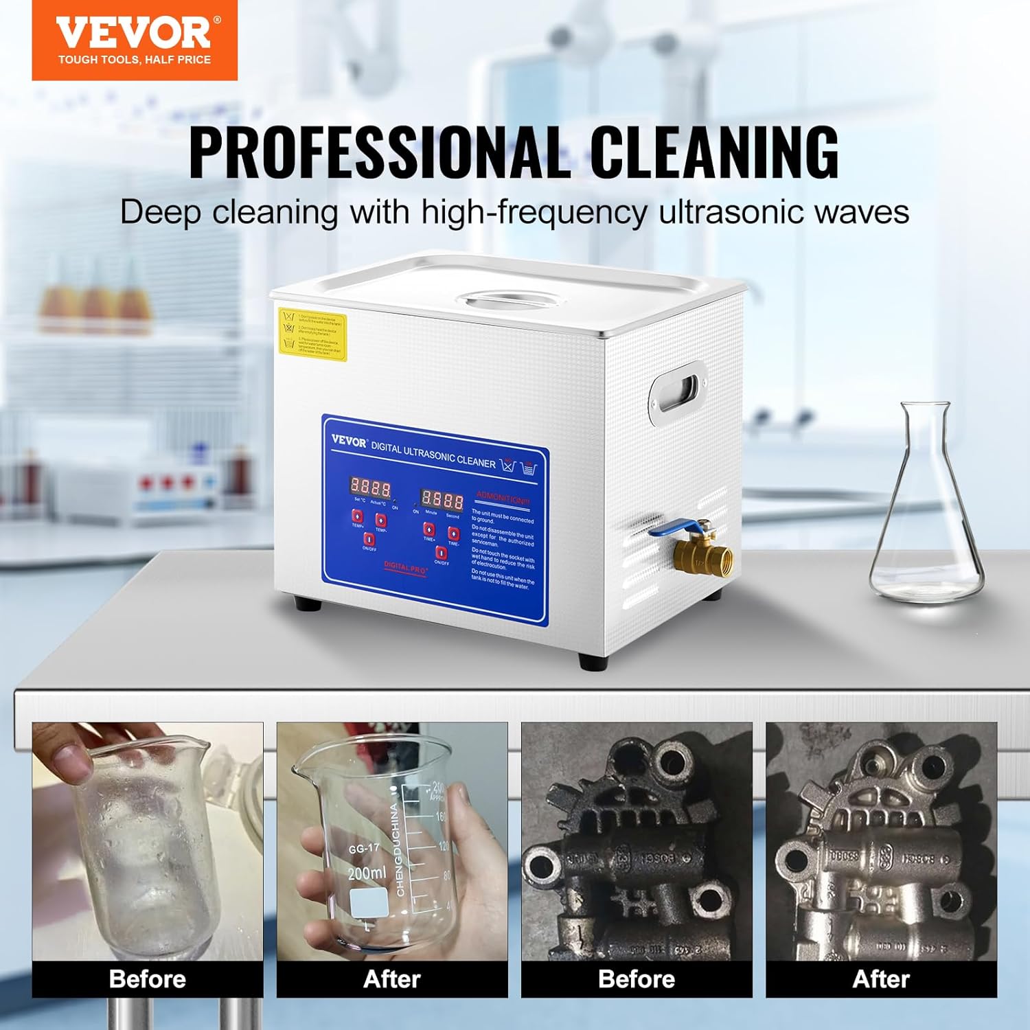VEVOR Professioneller Ultraschallreiniger 10 L, Ultraschall Reinigungsgerät mit Digitalem Timer & Heizung, Schmuckreiniger 40 kHz Ultraschallreinigungsmaschine für Brillen, Uhren, Ringe & Kleinteile