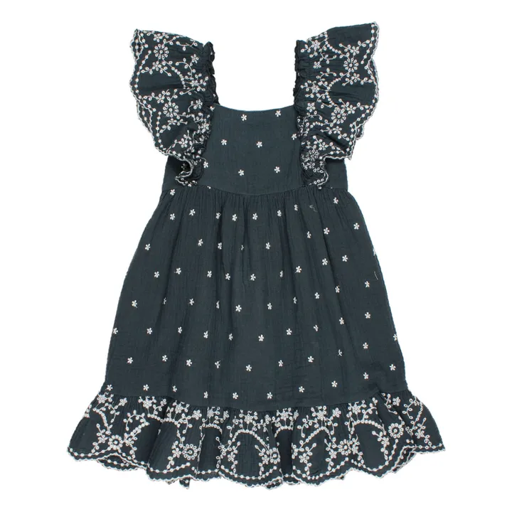 Búho Robe Brodée Mousseline | Bleu nuit