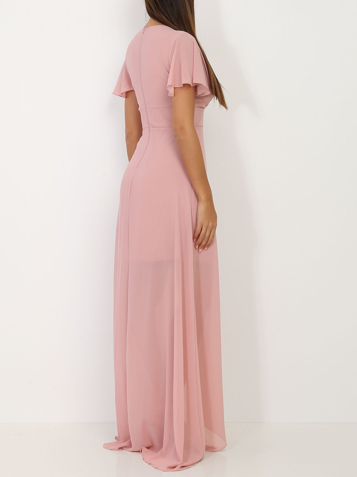 Robe portefeuille à manches papillons- Vieux rose