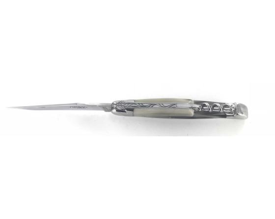 Laguiole Tradition 12 cm - 2 mitres - 2 pièces - Pointe de Corne Couteau de Poche Forge de Laguiole