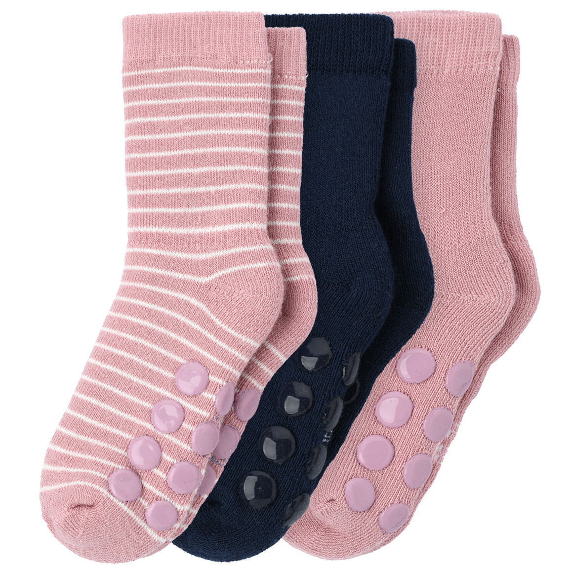 Famy 3 Paar Baby Stoppersocken im Set rosa / dunkelblau