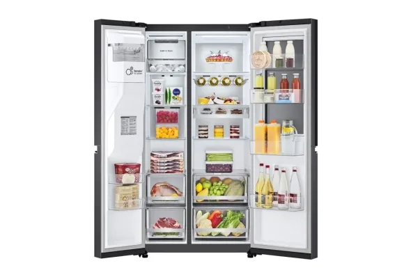 LG GSXB90MCDE - Køleskab/fryser - side-by-side med vanddispenser, isdispenser - Wi-Fi - bredde: 91.3 cm - dybde: 73.5 cm - højde: 179 cm - 635 liter - Klasse E - matsort