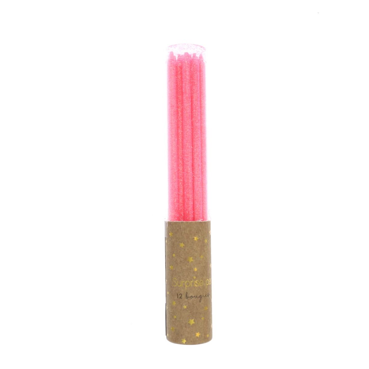 Lot de 12 bougies à paillettes roses Surprise Partie !