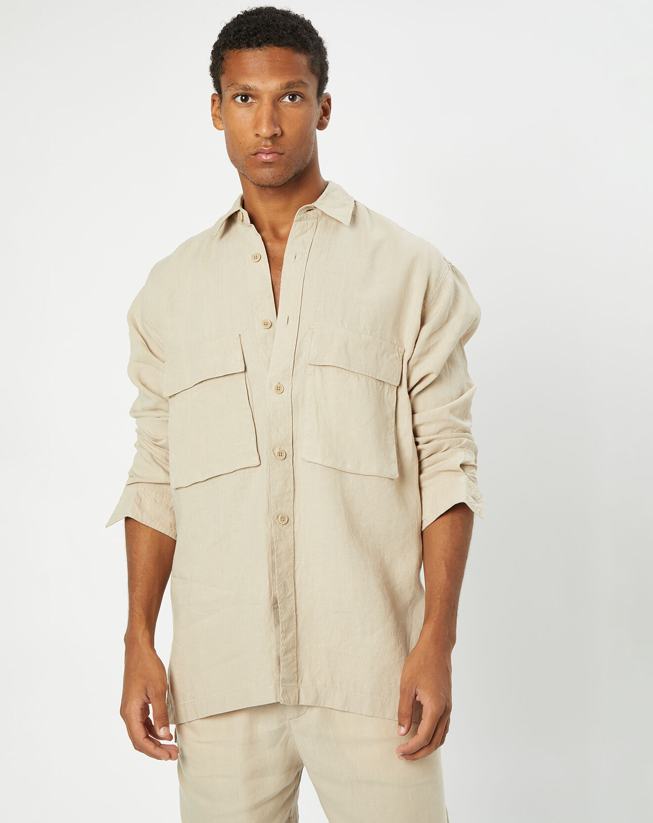Marc O'Polo Surchemise 100% Lin manches longues Oversize West beige