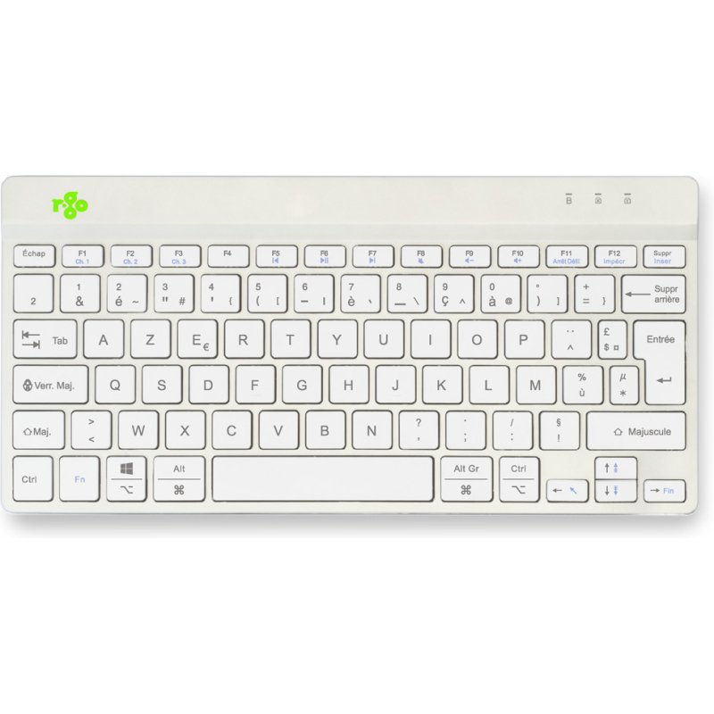 R-Go Tools Clavier ergonomique R-Go Compact Break, clavier compact avec logiciel de pause,AZERTY (FR), Bluetooth, blanc
