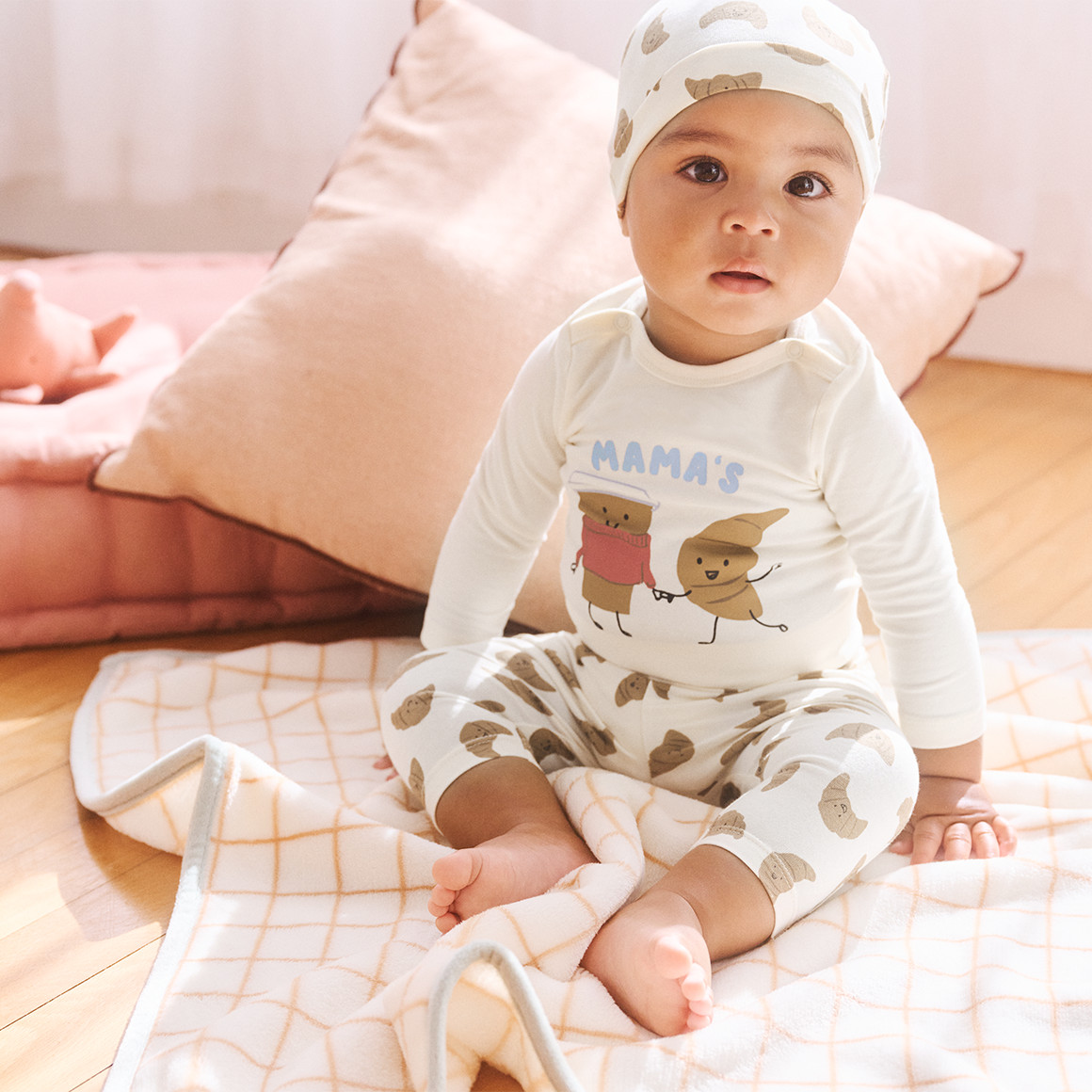 Topomini Newborn Langarmbody, Hose und Mütze im Set cremeweiss