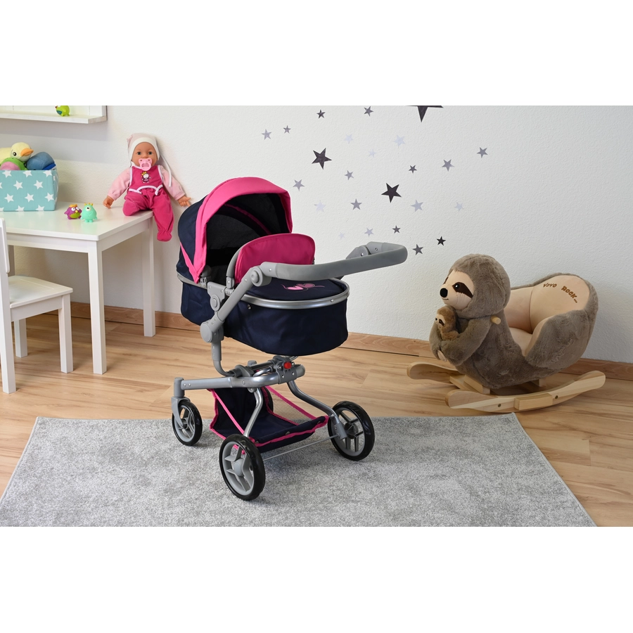 knorr toys® Puppenwagen Boonk - flying hearts blue pink blau