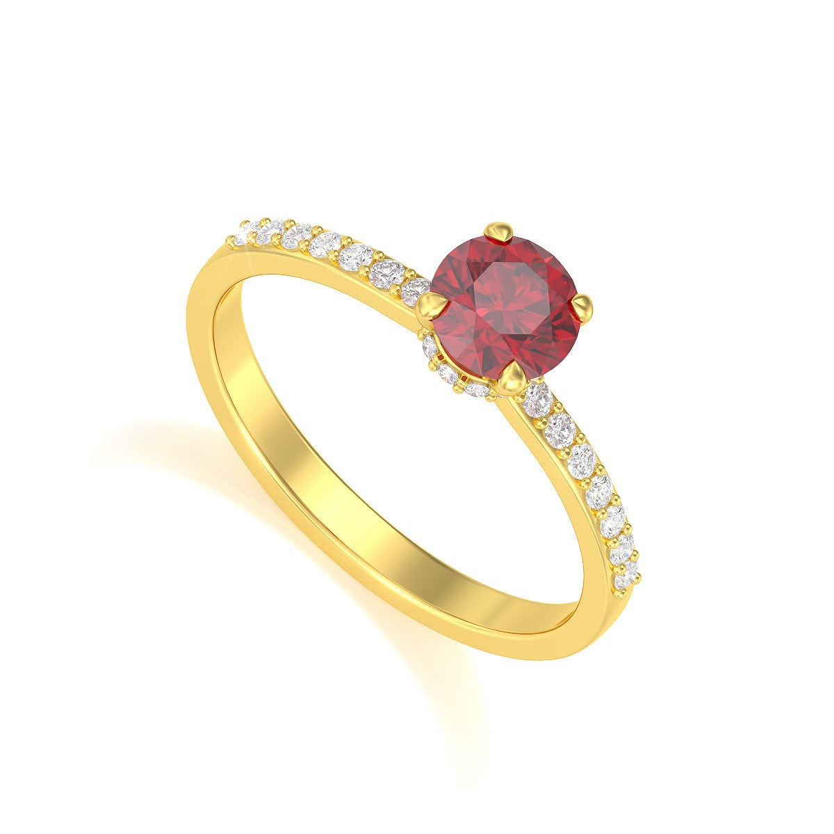 Bague ADEN Or 585 Jaune Rubis et diamants 2.4grs