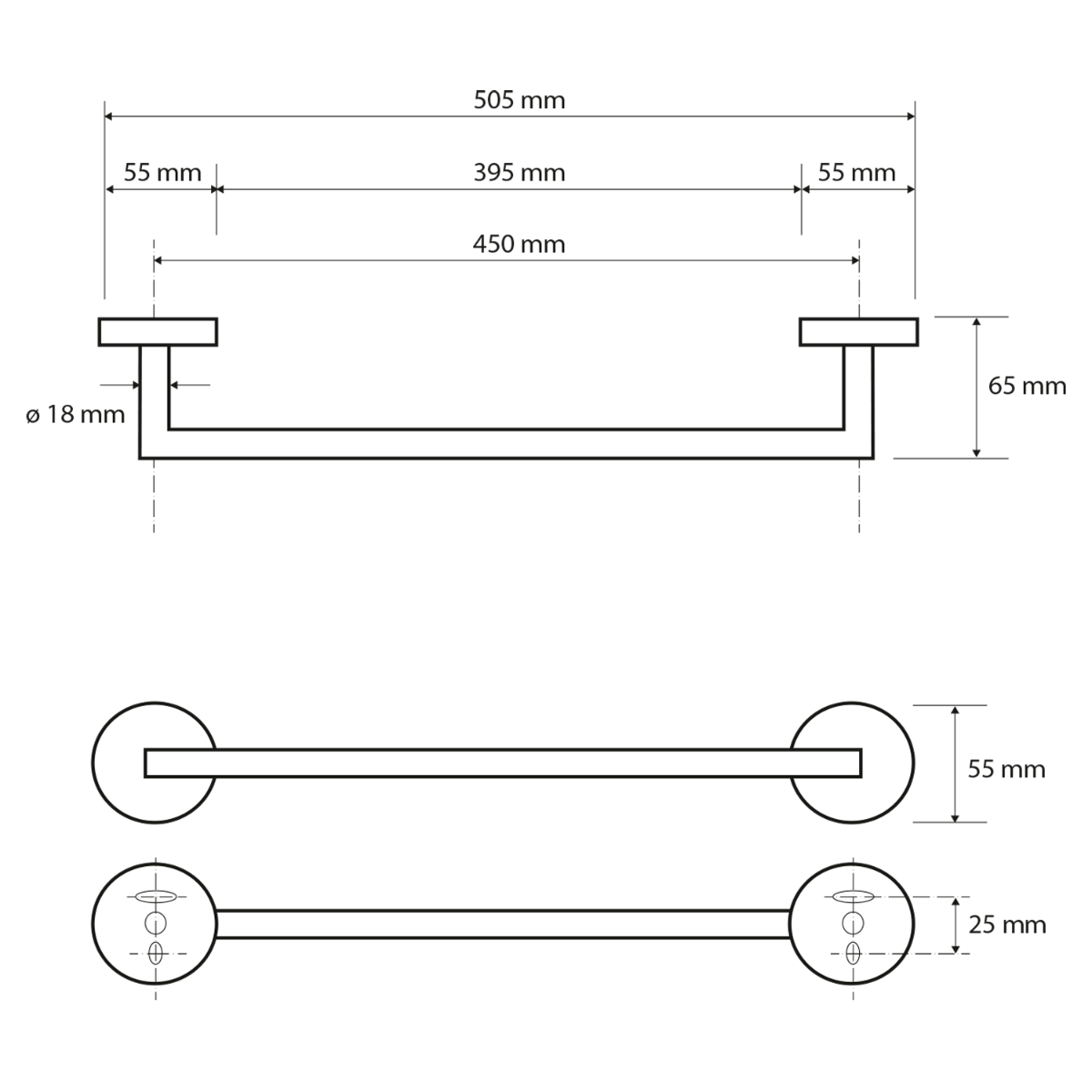 Sapho X-Round handdoekhouder 50.5cm zwart