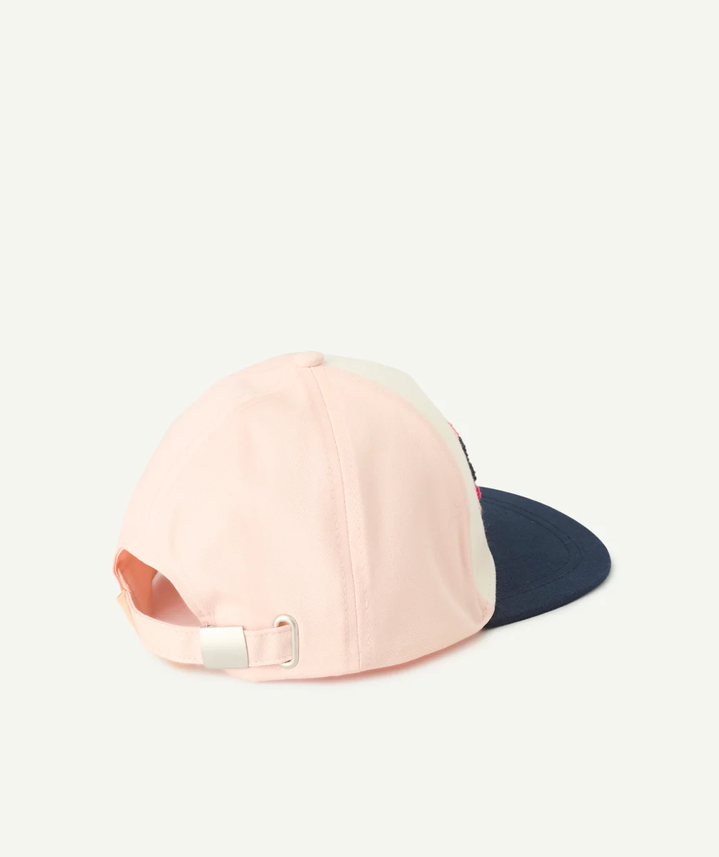 casquette fille en rembourrage recyclé rose et bleu avec patch bouclette