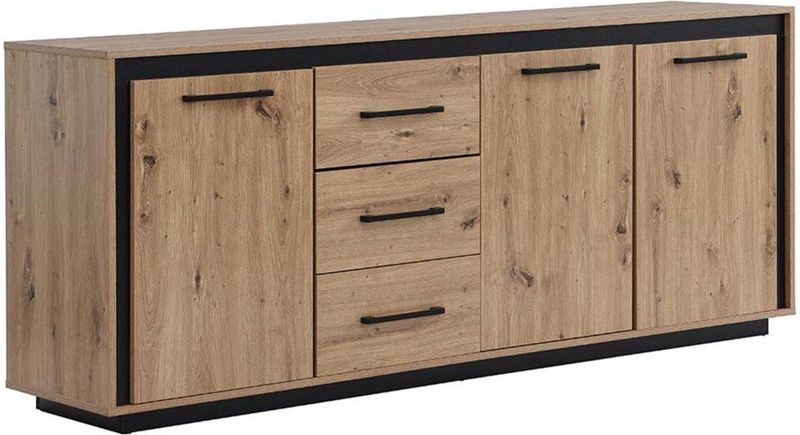 Vente-unique Dressoir met 3 deuren en 3 laden van MDF - Natuur en zwart - NALAMANE L 180 cm x H 75 cm x D 40 cm