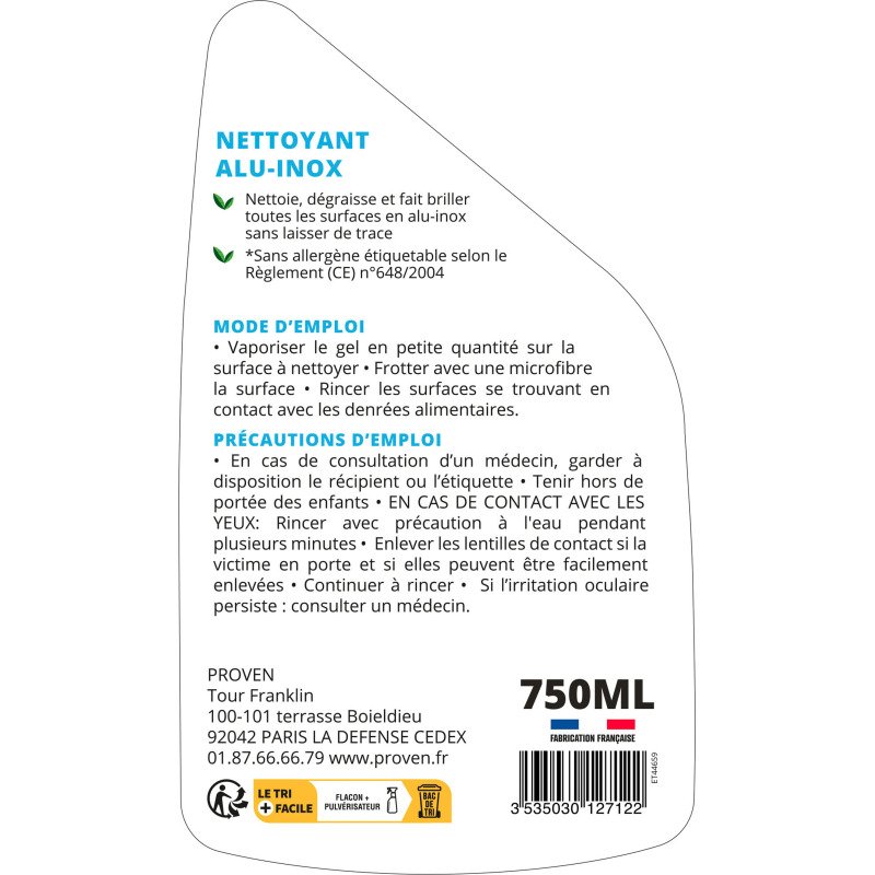 Gel nettoyant dégraissant alu inox Action Verte professionnels - Spray de 750 ml