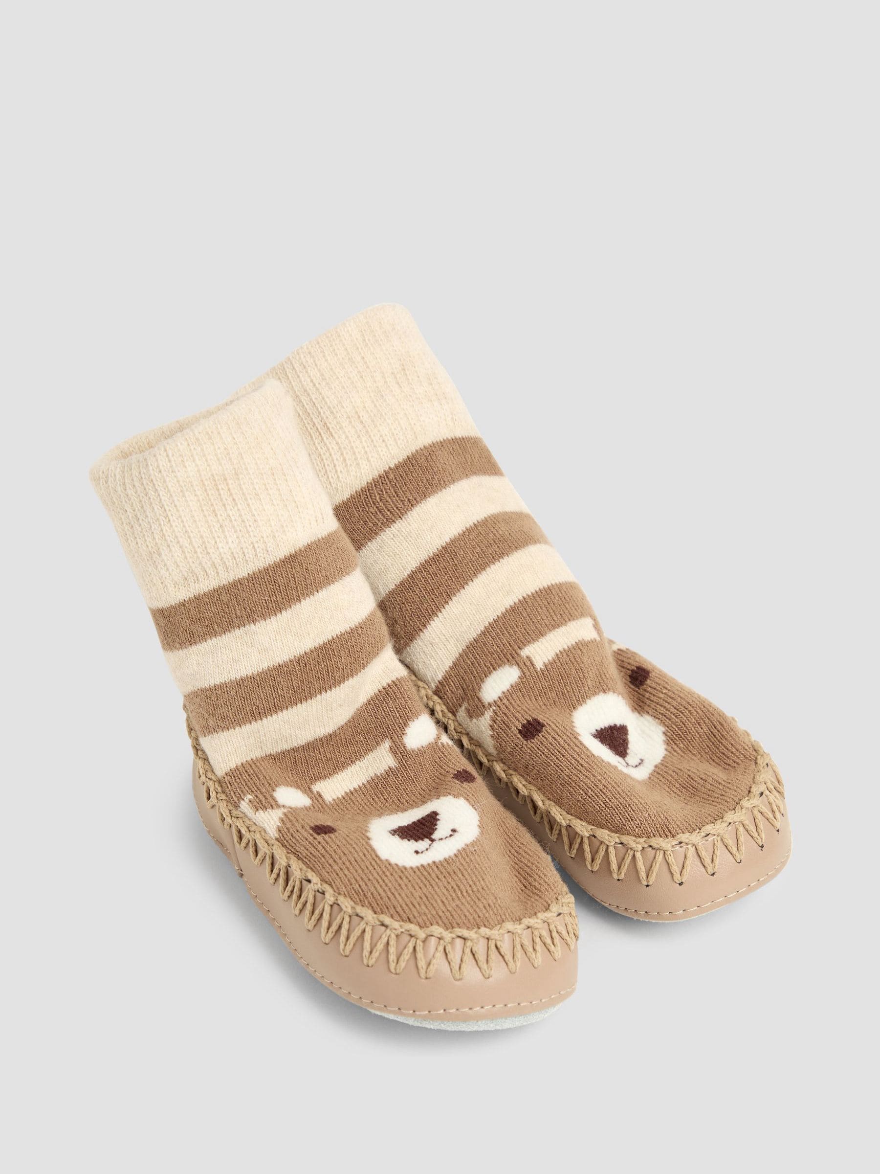 Bruin met beer - Jojo Maman Bébé moccasin pantoffelsokken