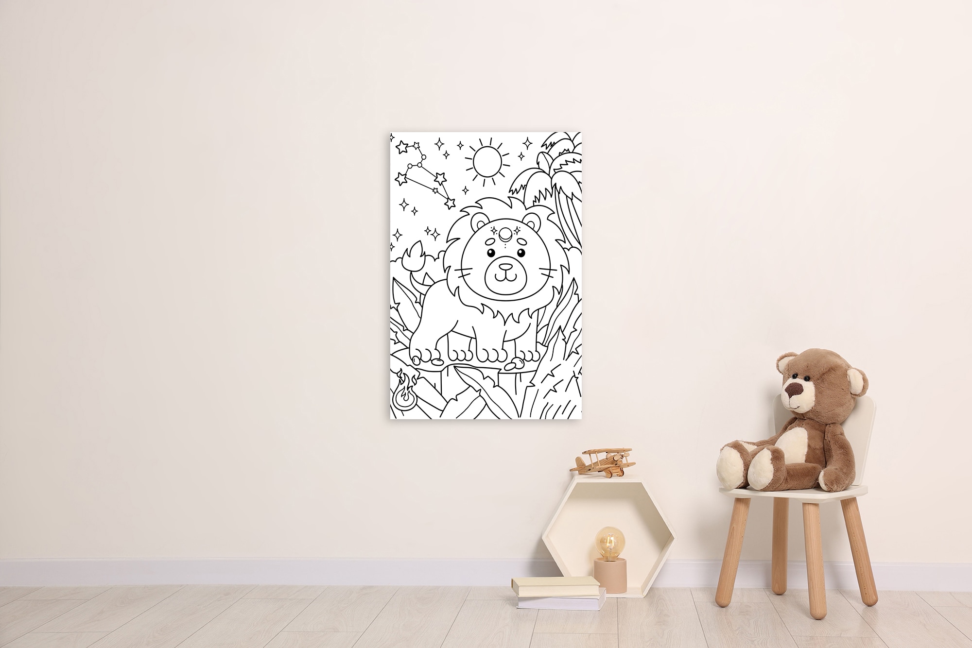 queence Bild »Löwe im Dschungel« Blätter | Blätterbilder | Figuren | Löwe | Löwen | Mädchen | Märchenbilder | klassische Fantasie 1 Stk. tlg. DIY Wandbild aus Dibond