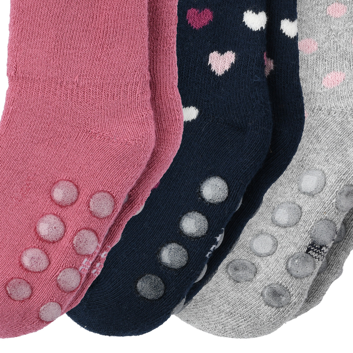 Topomini 3 Paar Baby Stoppersocken im Set fuchsia / dunkelblau / hellgrau