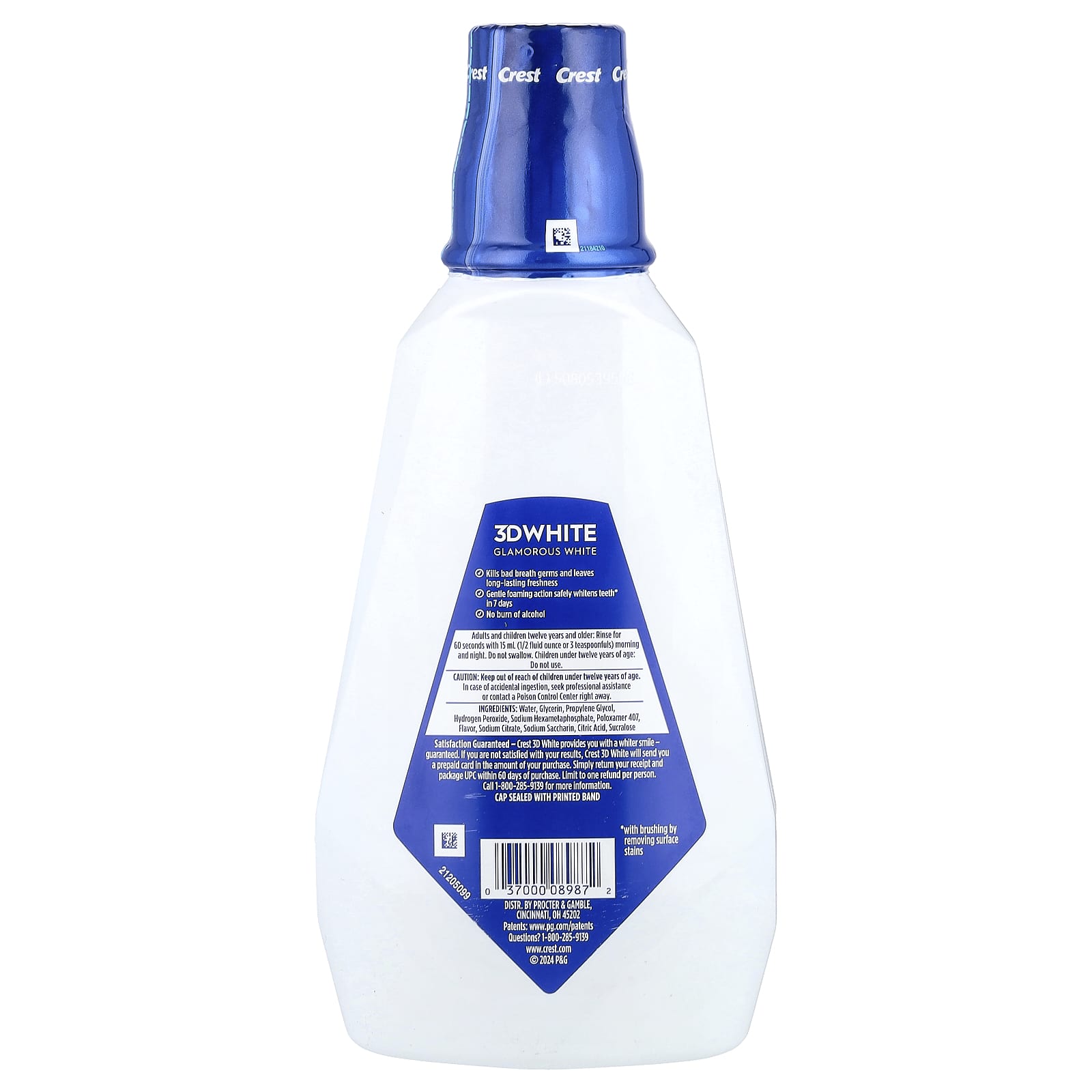 Crest, 3D White™, Multi-Care Whitening Mondspoeling, Glamorous White™, Alcoholvrij, Artic Mint, 946 ml