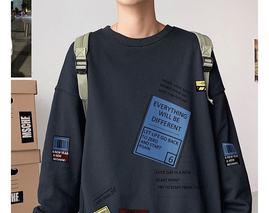 POSI - Losse sweatshirt met ronde hals en letterprint