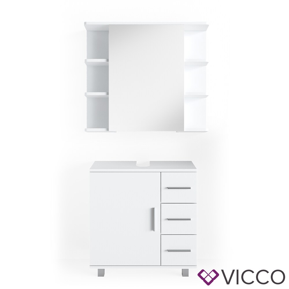 VICCO Badmöbel Set ILIAS Weiß - Bad Spiegel Kommode Unterschrank Badschrank