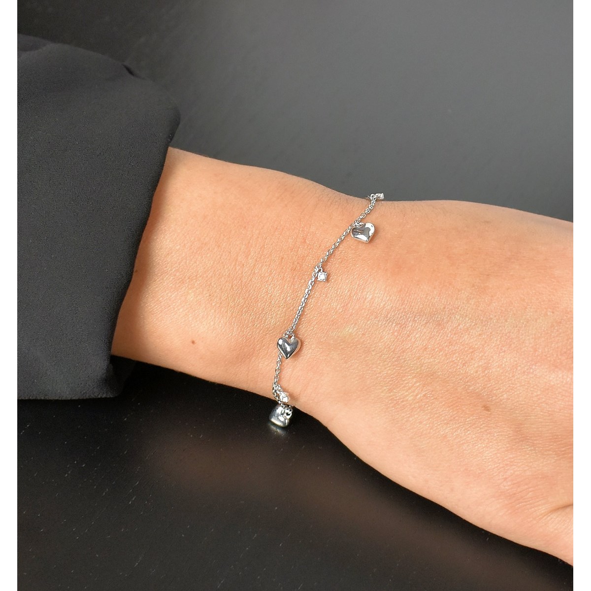 Bracelet suite de coeurs et oxydes de zirconium alternés Argent 925 Rhodié