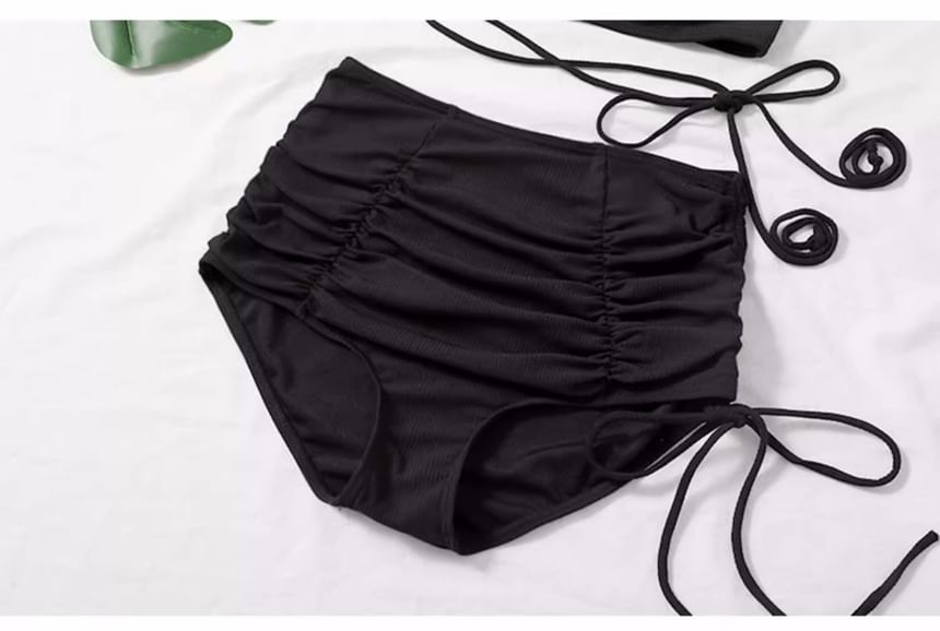 SANQI - Set: Bikinitop met één schouder en strikbandjes + gerimpeld broekje