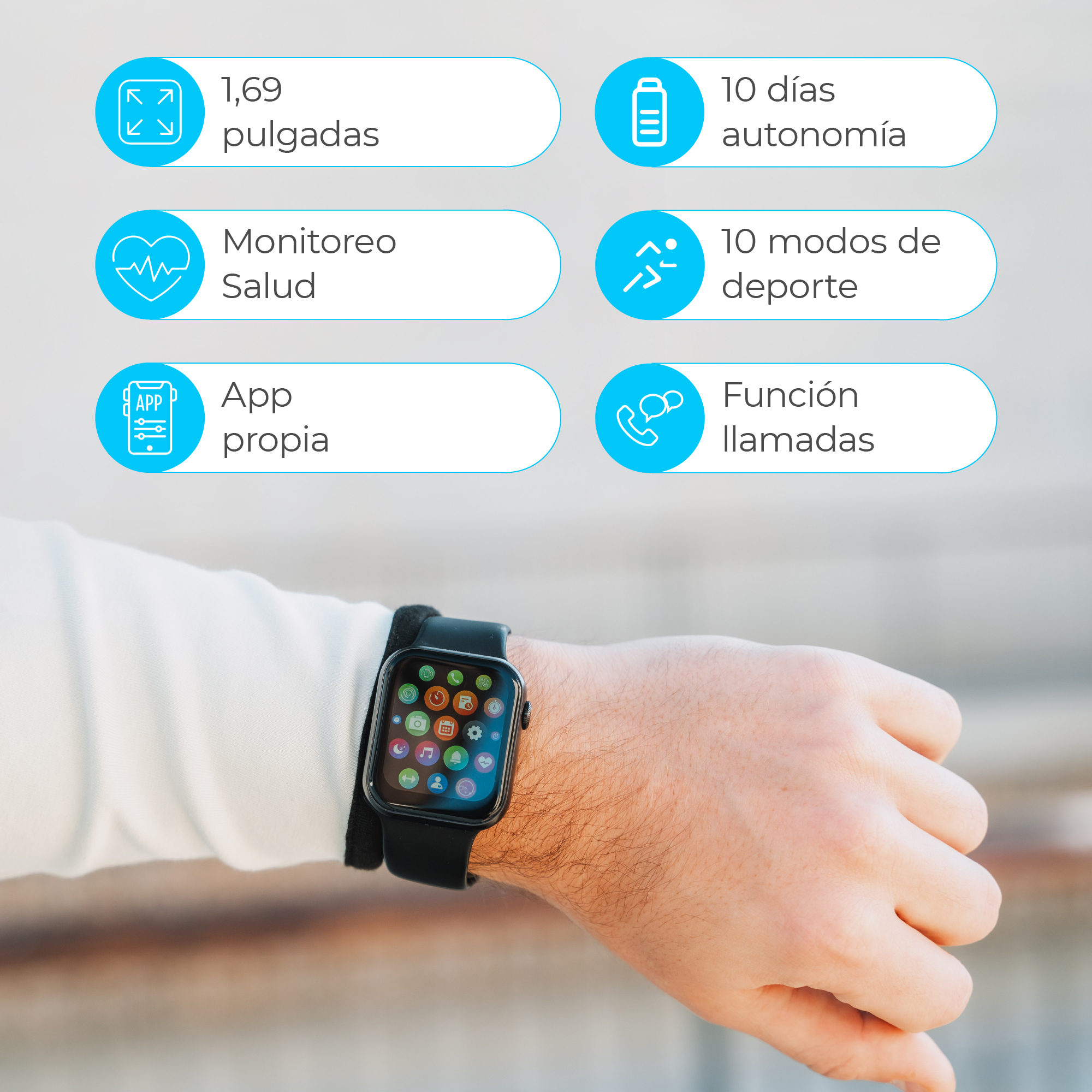 Relógio inteligente Ksix Urban 3 à prova d'água com rastreador e monitor de frequência cardíaca.