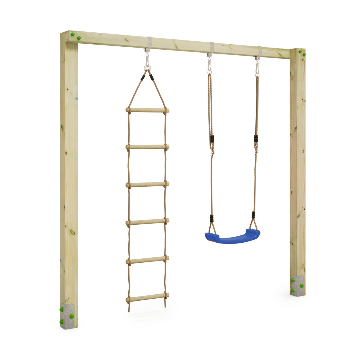 WICKEY Kinderschommelset Aero Star Schommel, Schommelframe, Dubbele Schommel, Houten Schommel - Blauw