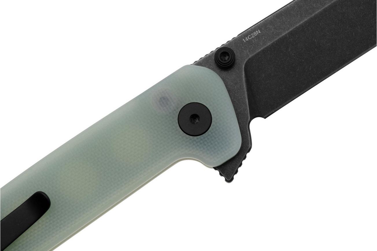 QSP Knife Penguin Button Lock QS130BL-B2 Black, Jade G10, zakmes