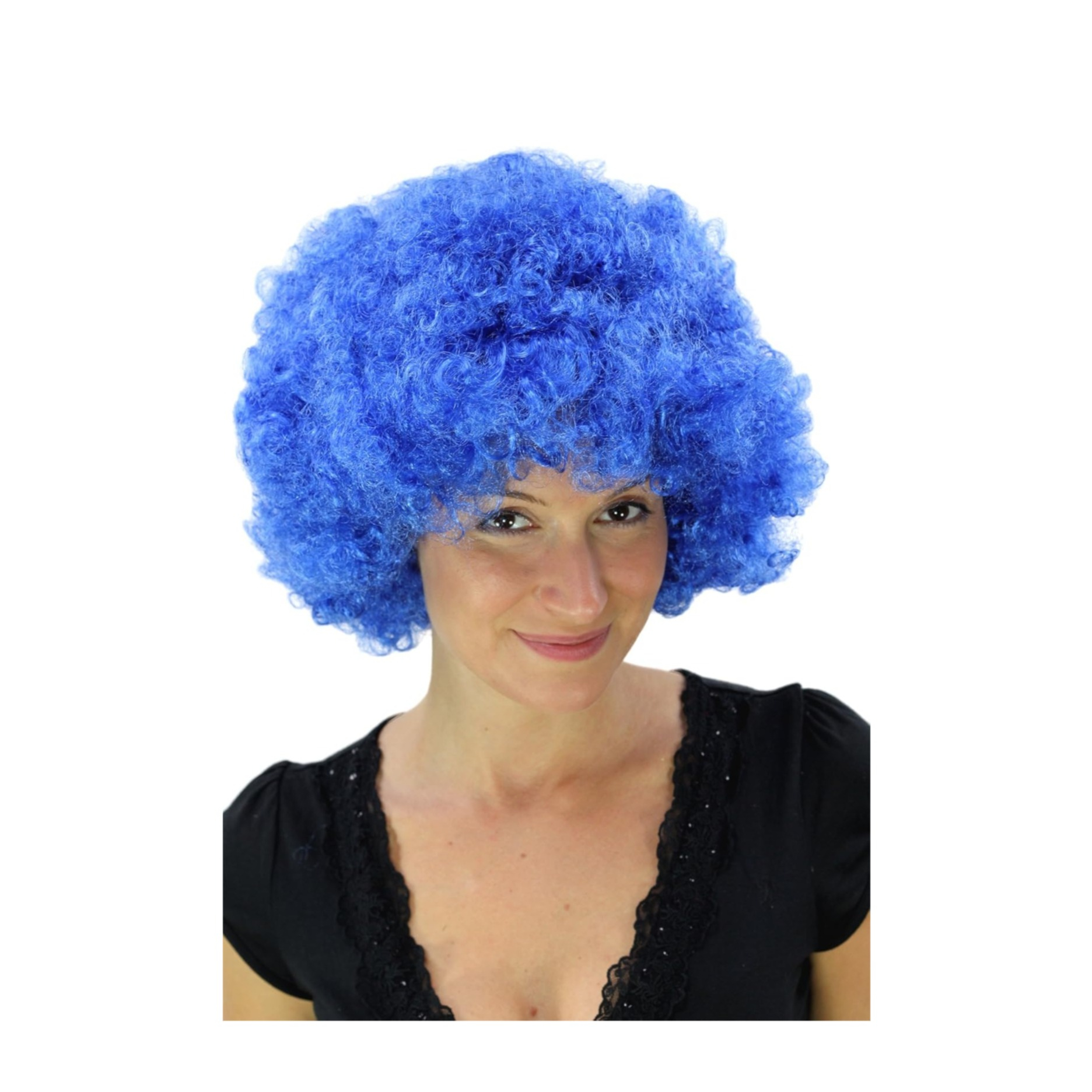 Afro Perücke mit Locken Fasnacht Kostüm Zubehör Motto Party / Halloween Accessoire - Blau
