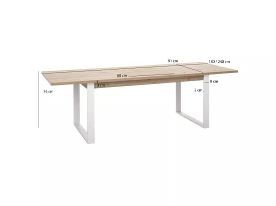 Table extensible 180 à 240 cm décor chêne pieds métal blanc - VERONICA