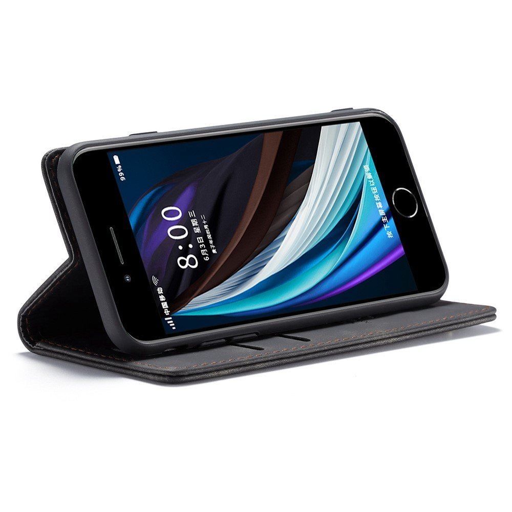 iPhone SE (2022/2020) / 8 / 7 / 6S Leder Tasche Flip Wallet Etui mit Kartenfächern - Schwarz