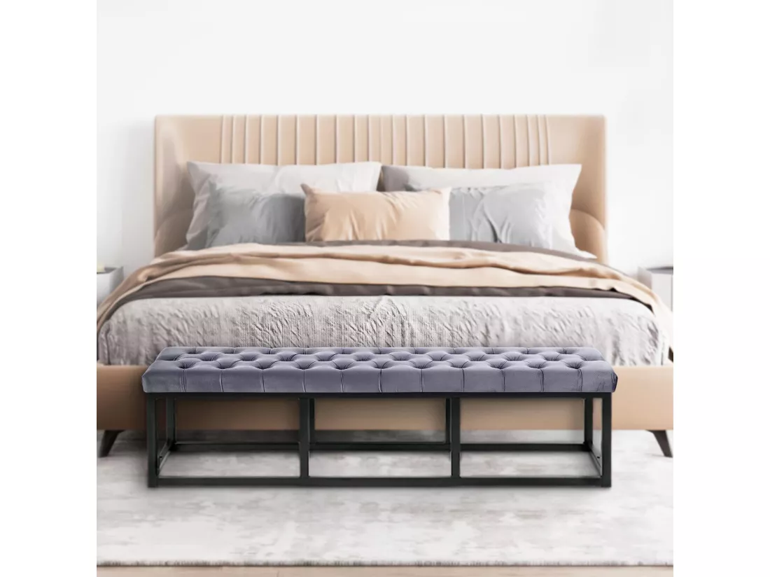 Banquette - Velours & Métal noir mat - Gris - Polson