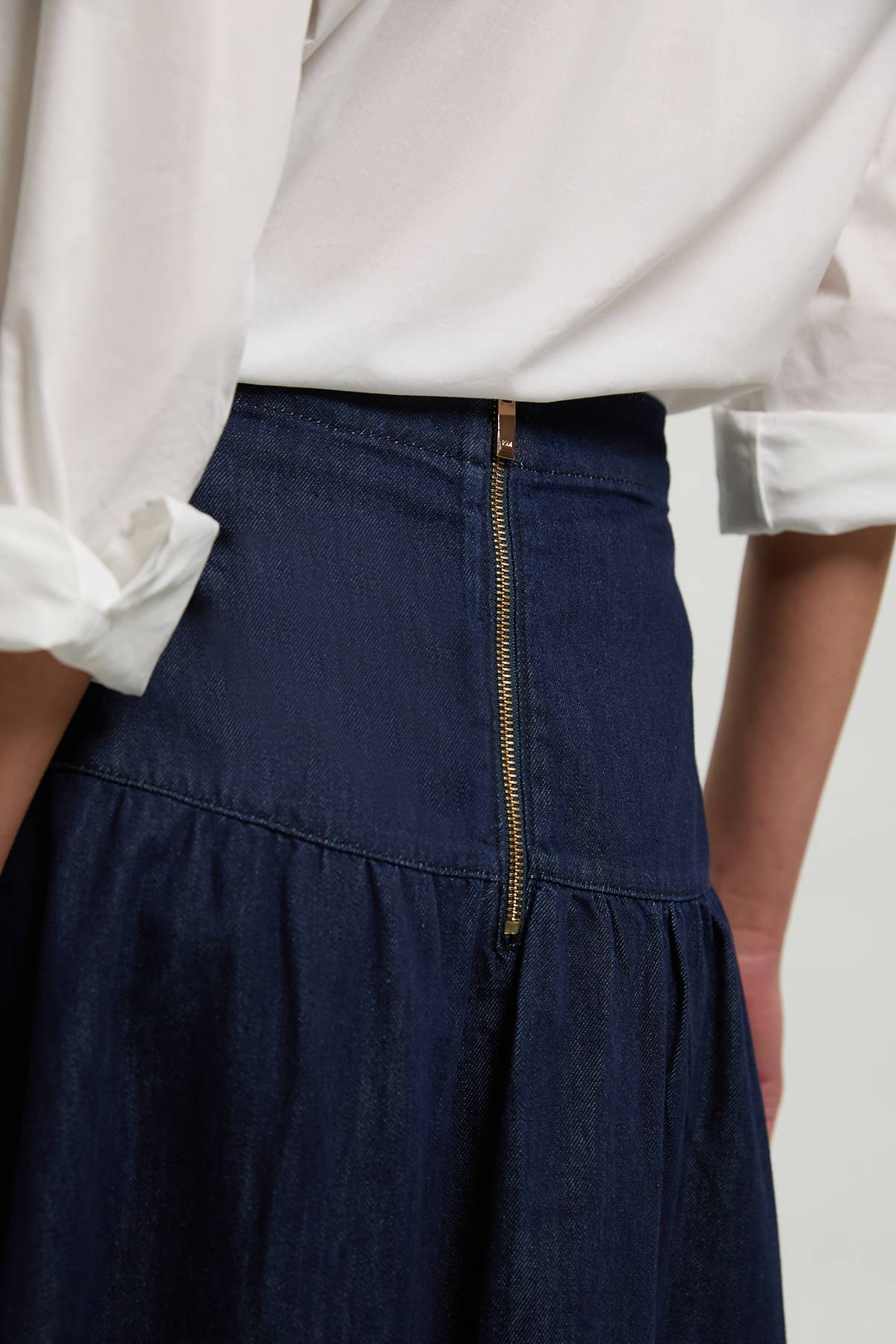 KarenMillen Jupe Midi Plissée En Denim À Coupe Ample