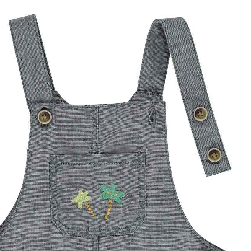 Salopette courte broderies palmiers pour bébé garçon - Gris foncé