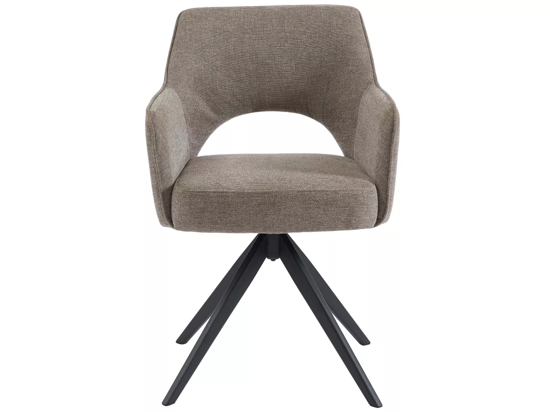 Lot de 6 chaises pivotantes avec accoudoirs en tissu et métal noir - Taupe - KONYA