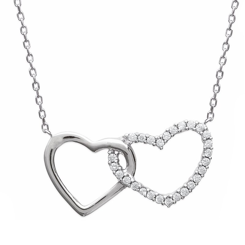 Collier 2 coeurs oxyde de zirconium enlacés Argent 925 Rhodié