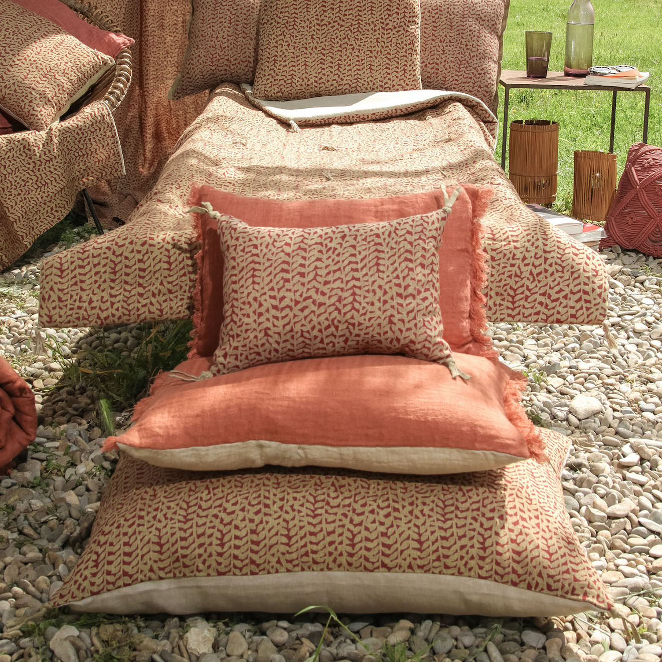 En Fil d'Indienne Housse de coussin Lierre lin rouge - 25x35 cm