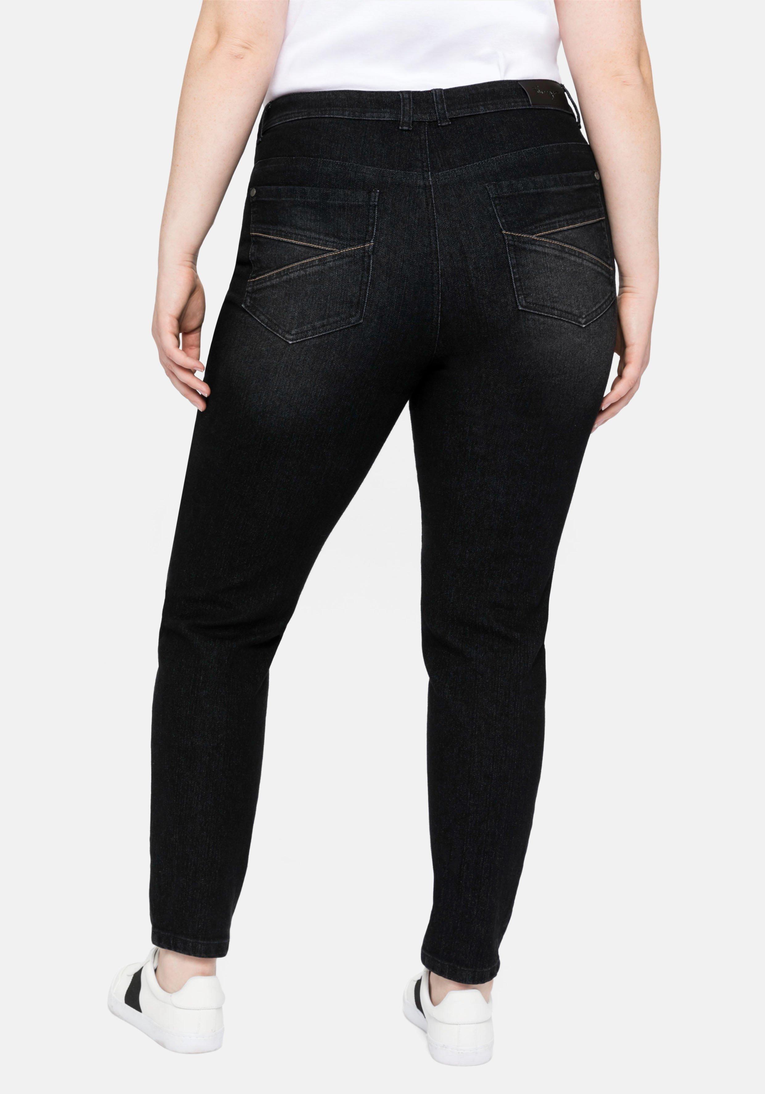 Slim Jeans mit vorverlegter Teilungsnaht
