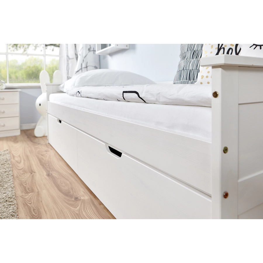 TiCAA Sofabett Theodor 90 x 200 cm Kiefer weiß mit Zusatzbett
