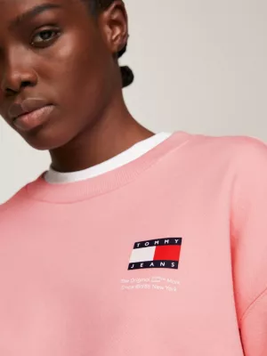 Moletom boxy com gola redonda e estampa de bandeira