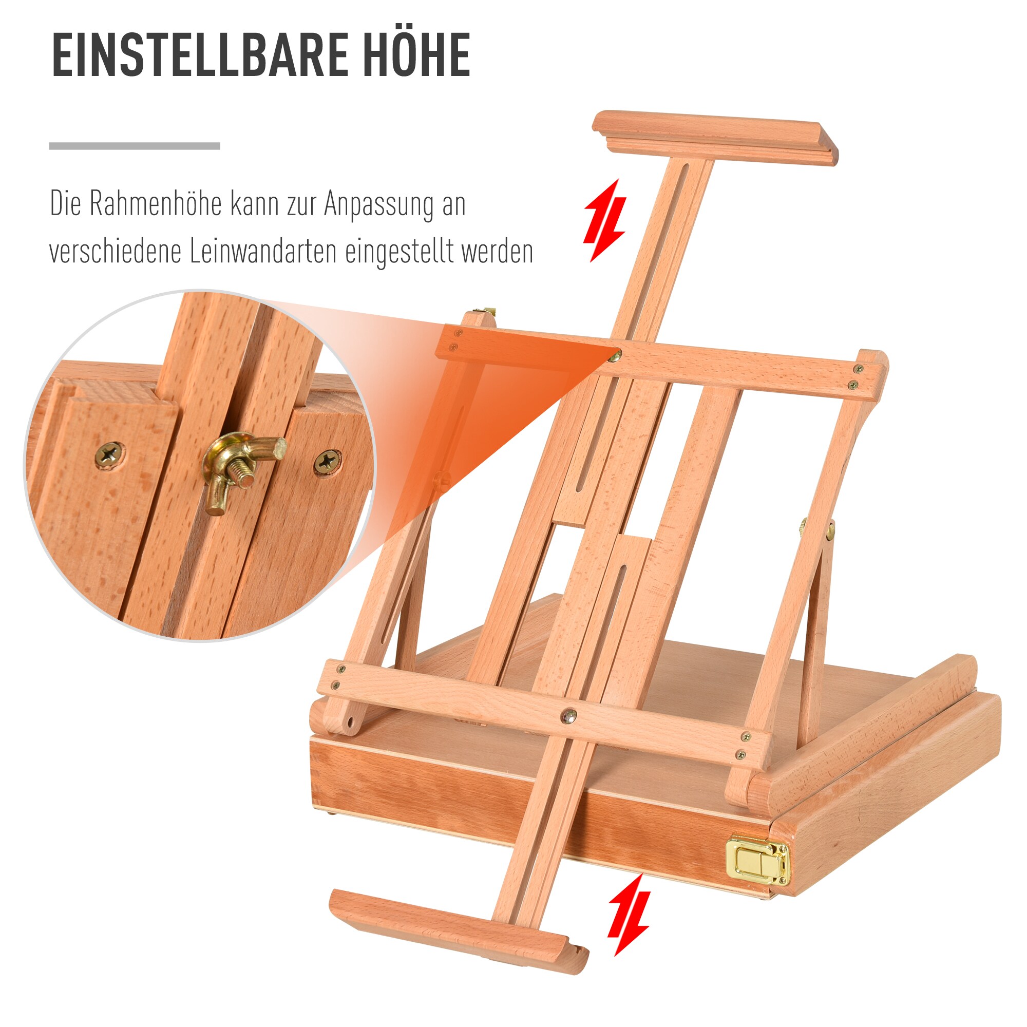 Vinsetto Staffelei mit verstellbaren Winkeln natur 42 x 36 x 12,5-69,9 cm (BxTxH)