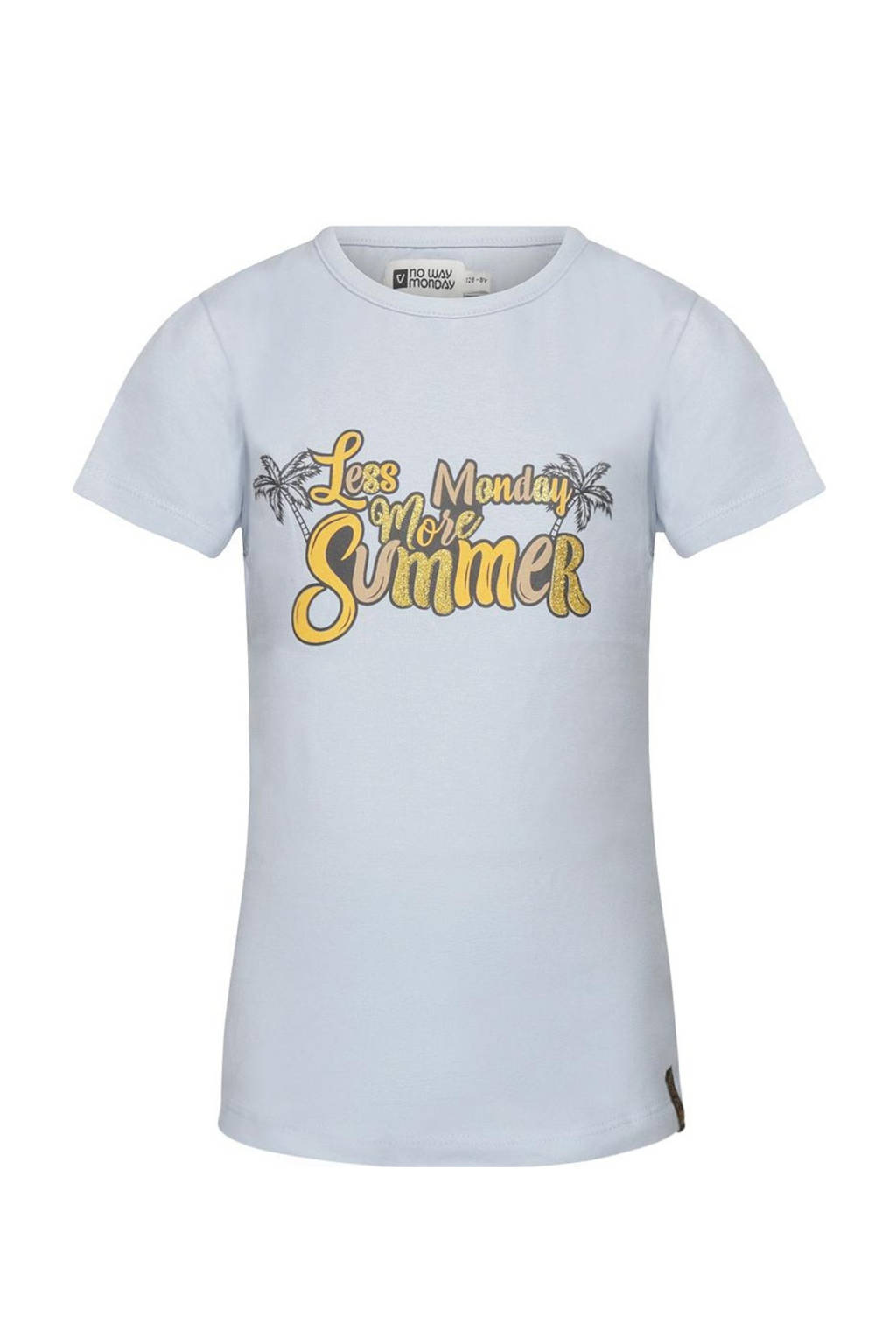 No Way Monday T-shirt met printopdruk lichtblauw