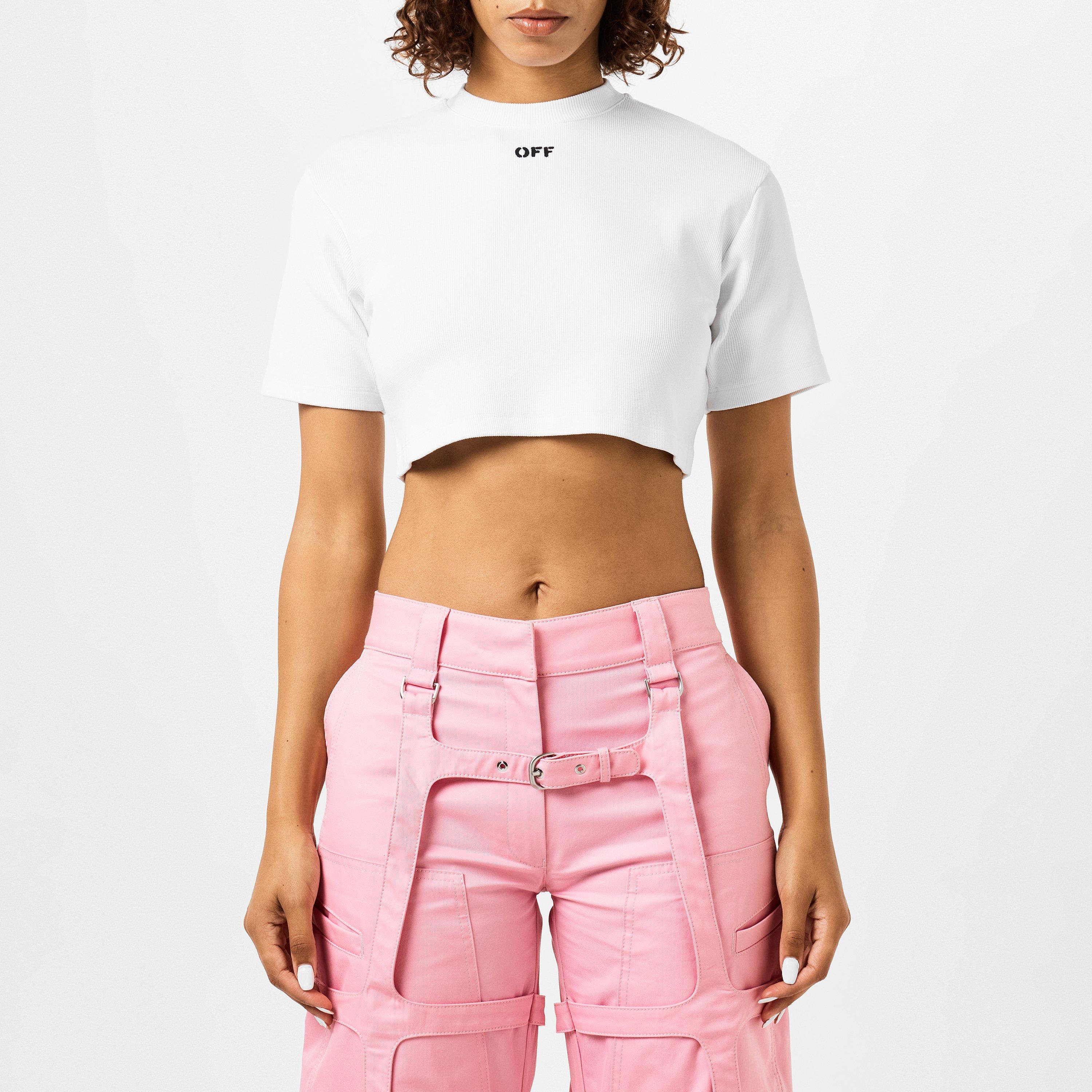 Off White Ribbed Cropped T-Shirt