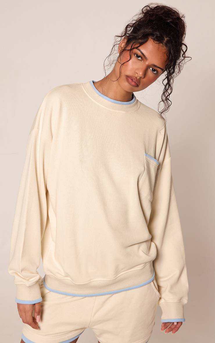 Butter Cream Sweat-shirt Graphique À Bords Contrastés Coloris Buttercream