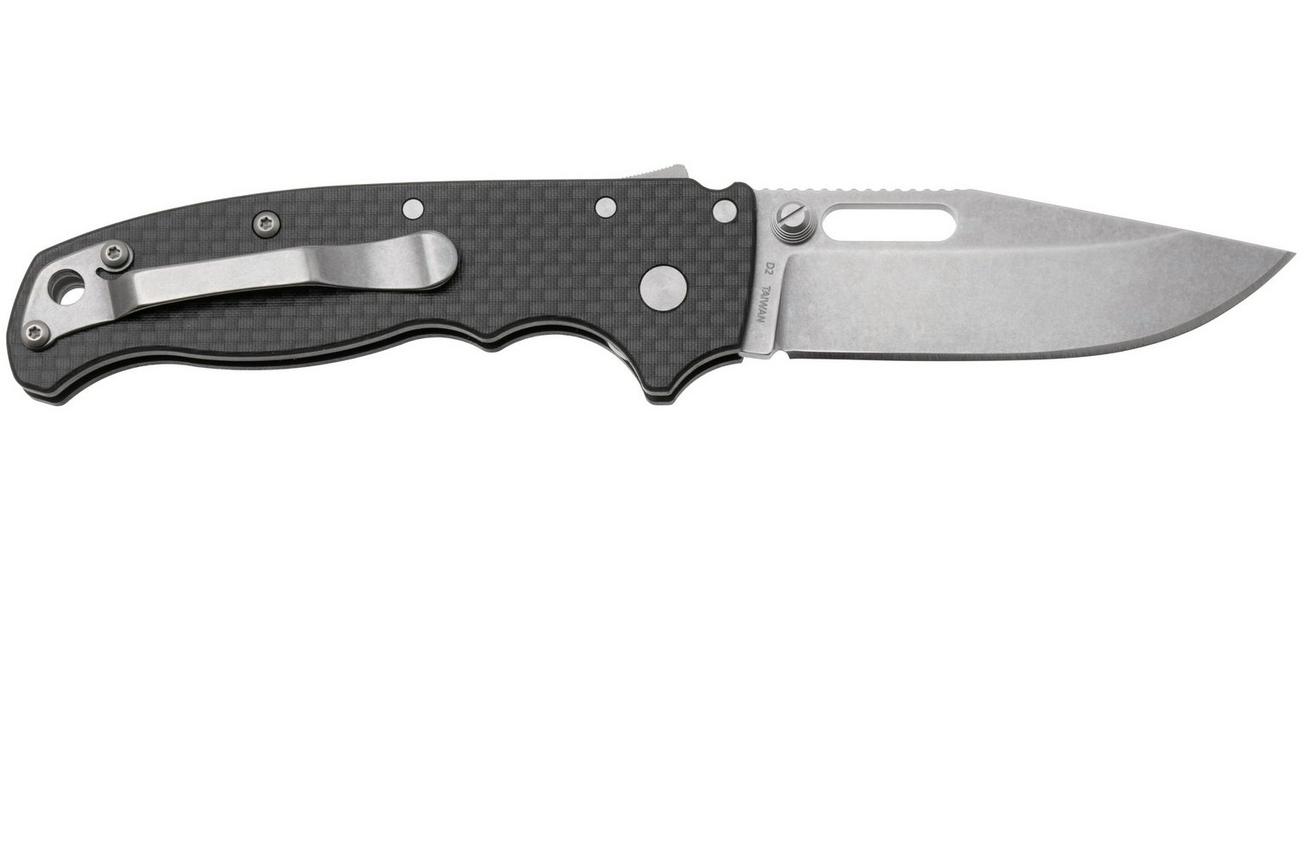 Demko AD20.5 Shark-Lock, Stonewashed D2 Clip Point, 205-D2-CFCP, Carbon Fiber zakmes