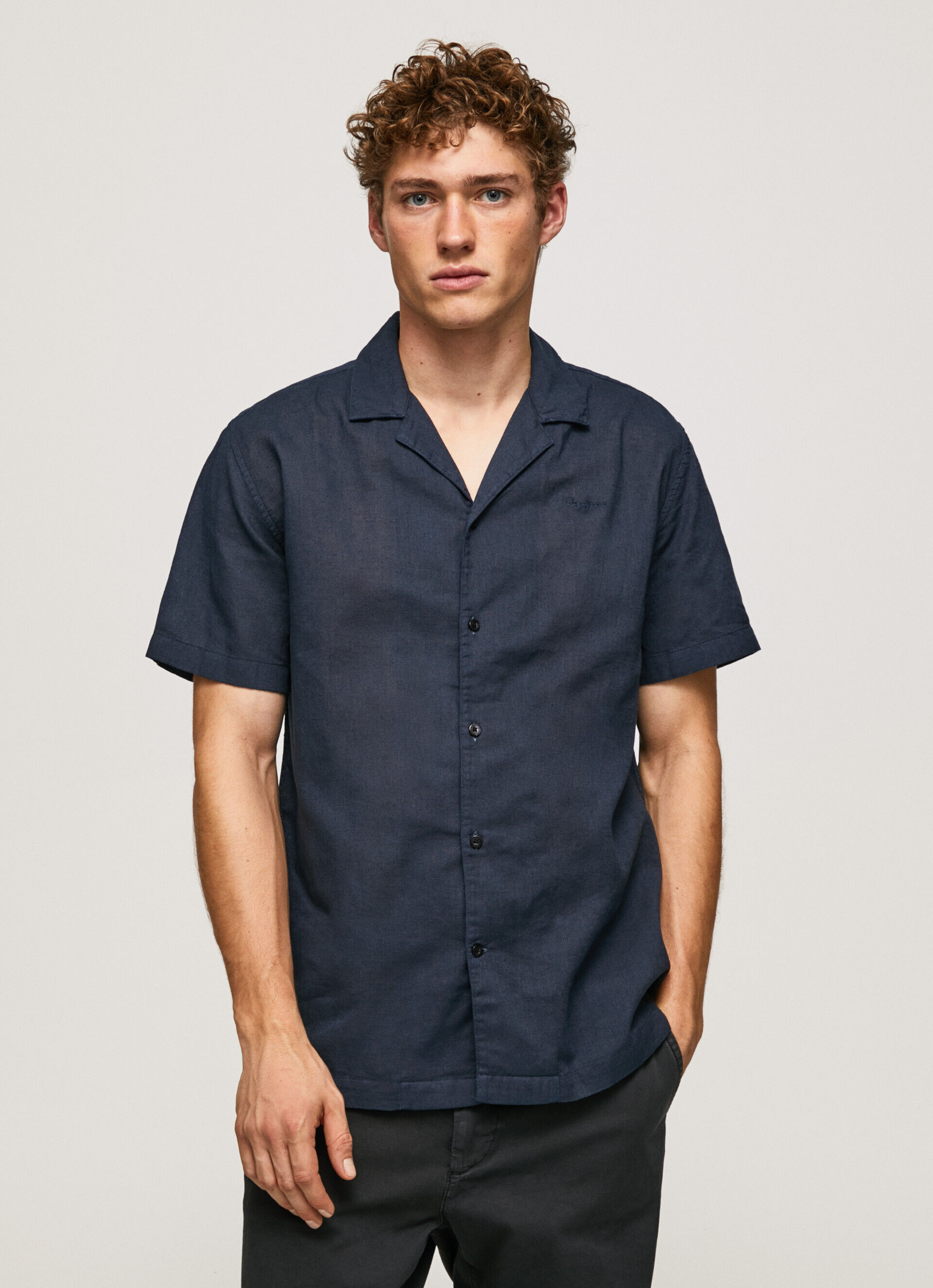CAMISA DE LINHO DE MANGA CURTA - azul dulwich