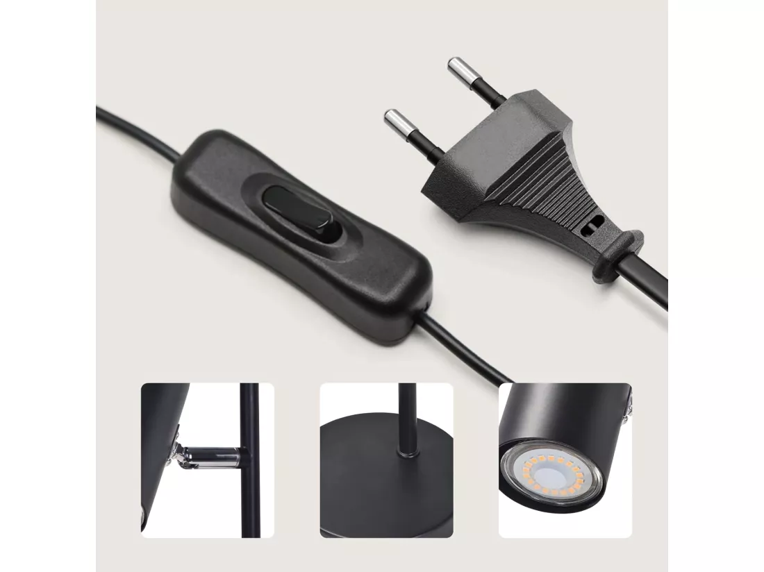 NETTLIFE lampe de chevet lampe de table noire salon pivotante 350° GU10 métal bureau