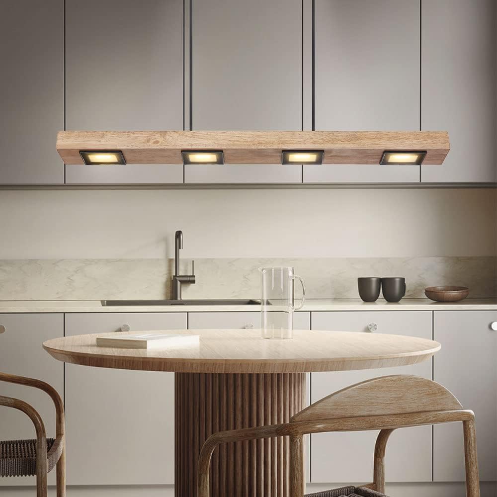 Pendelleuchte Holz lang Holzlampe hängend Hängeleuchte Glas satiniert dunkelbraun, Metall schwarz matt, 6x LED 6x 5W 6x 390Lm warmweiß, L 75 cm