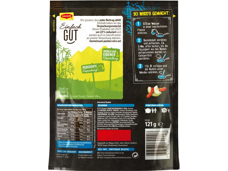 Maggi Fertiggericht Gebratene Nudeln Huhn 121 g Nudelgericht mit Poulet-Geschmack