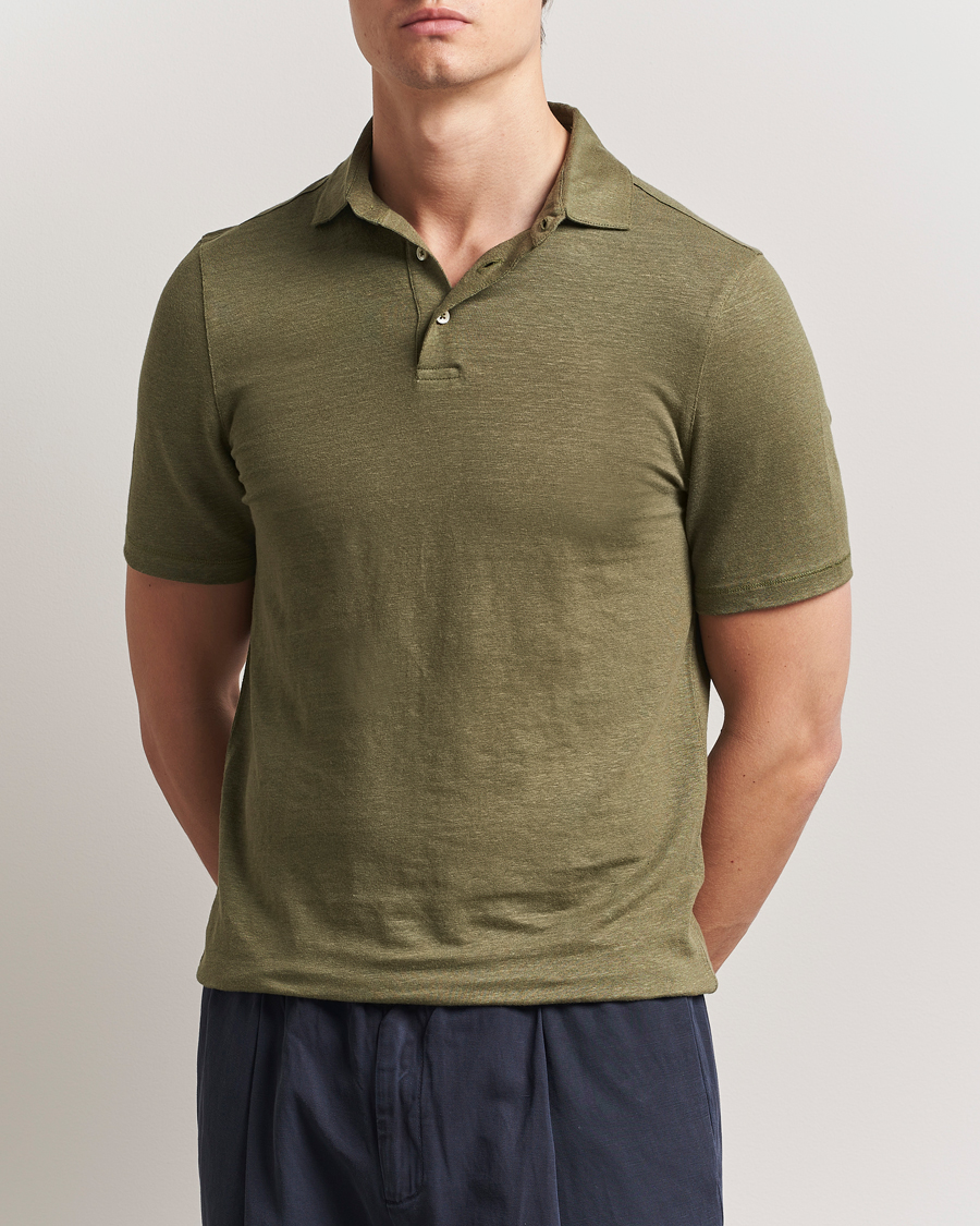 Stenströms Linen Polo Shirt Olive